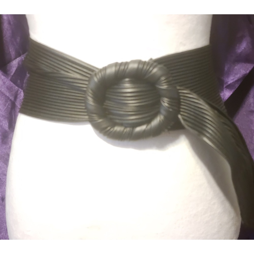 Vintage Wide Black Ribbed Cinch Belt with Wrapped Round Buckle 4 Inch Size M/L